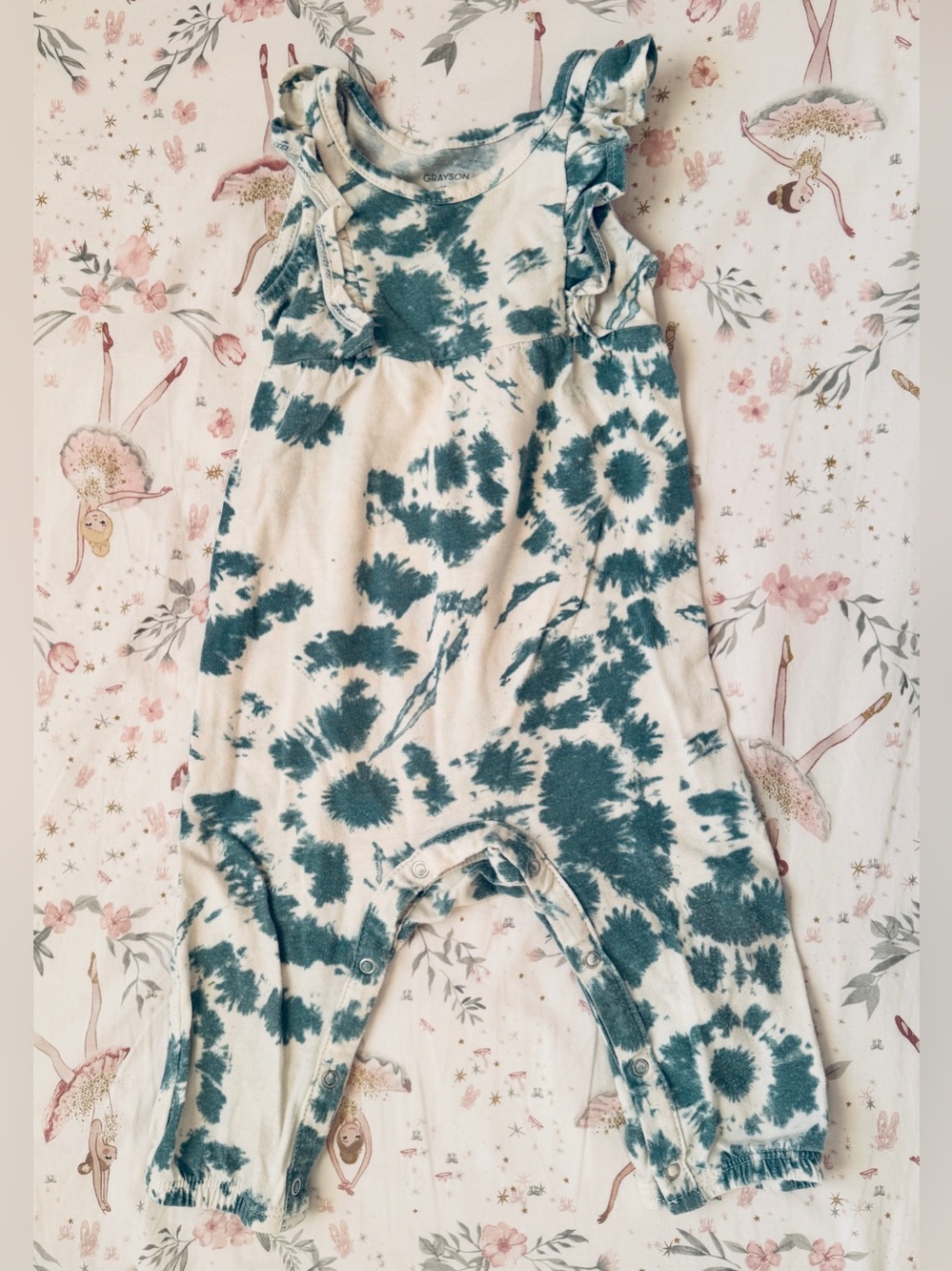 Grayson Mini Watercolor Tie Dye Ruffle Romper 12M | 100% Cotton